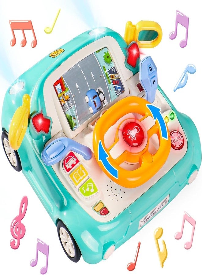Slipps Kids Steering Wheel Toy Musical Baby Car Toddlers Interactive Learning Simulation Driving Car Seat Pretend Play Develops Fine Motor Skills for 1 2 3 Years Old Baby Boys Girls (Blue) - Image 1